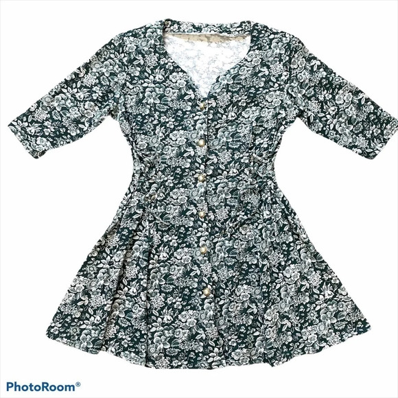 Boho VNTG Floral Mini Dress Button Front Closure